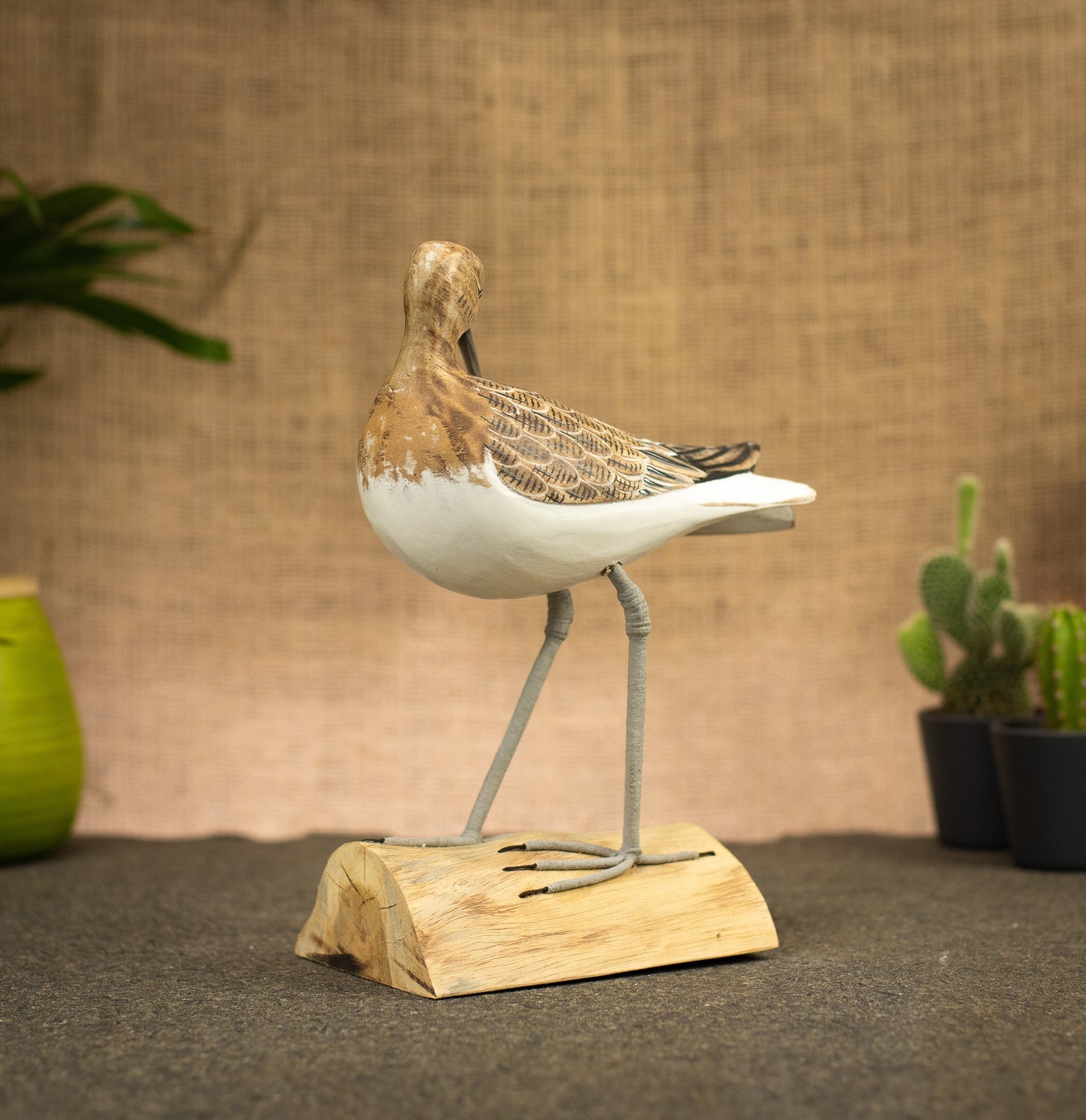 Hand Made Hand Painted Wooden Sculpture of a Curlew Sandpiper