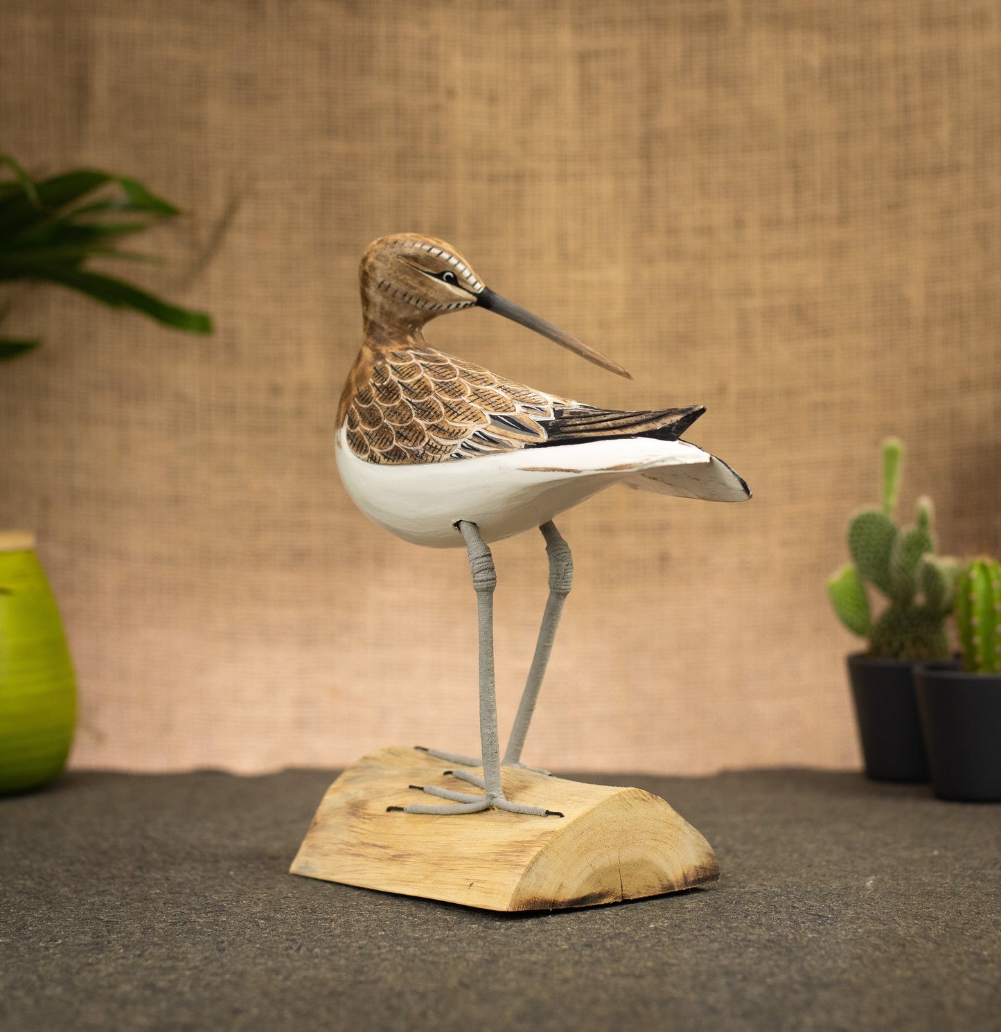 Hand Made Hand Painted Wooden Sculpture of a Curlew Sandpiper