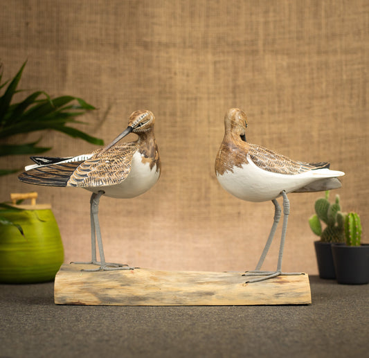Hand Made Hand Painted Wooden Sculpture of a Pair of Curlew Sandpipers