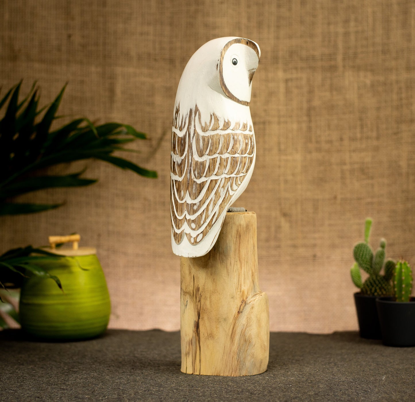 Hand Made Hand Painted Wooden Sculpture of a Snowy Owl