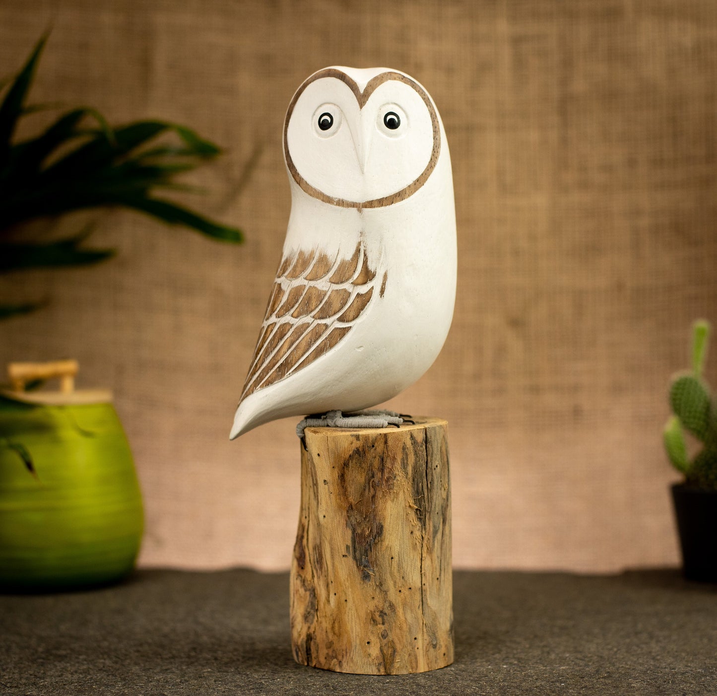 Hand Made Hand Painted Wooden Sculpture of a Snowy Owl