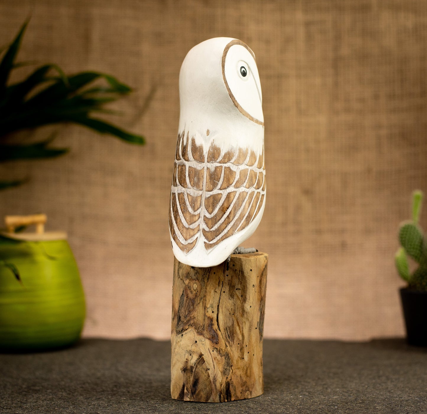 Hand Made Hand Painted Wooden Sculpture of a Snowy Owl