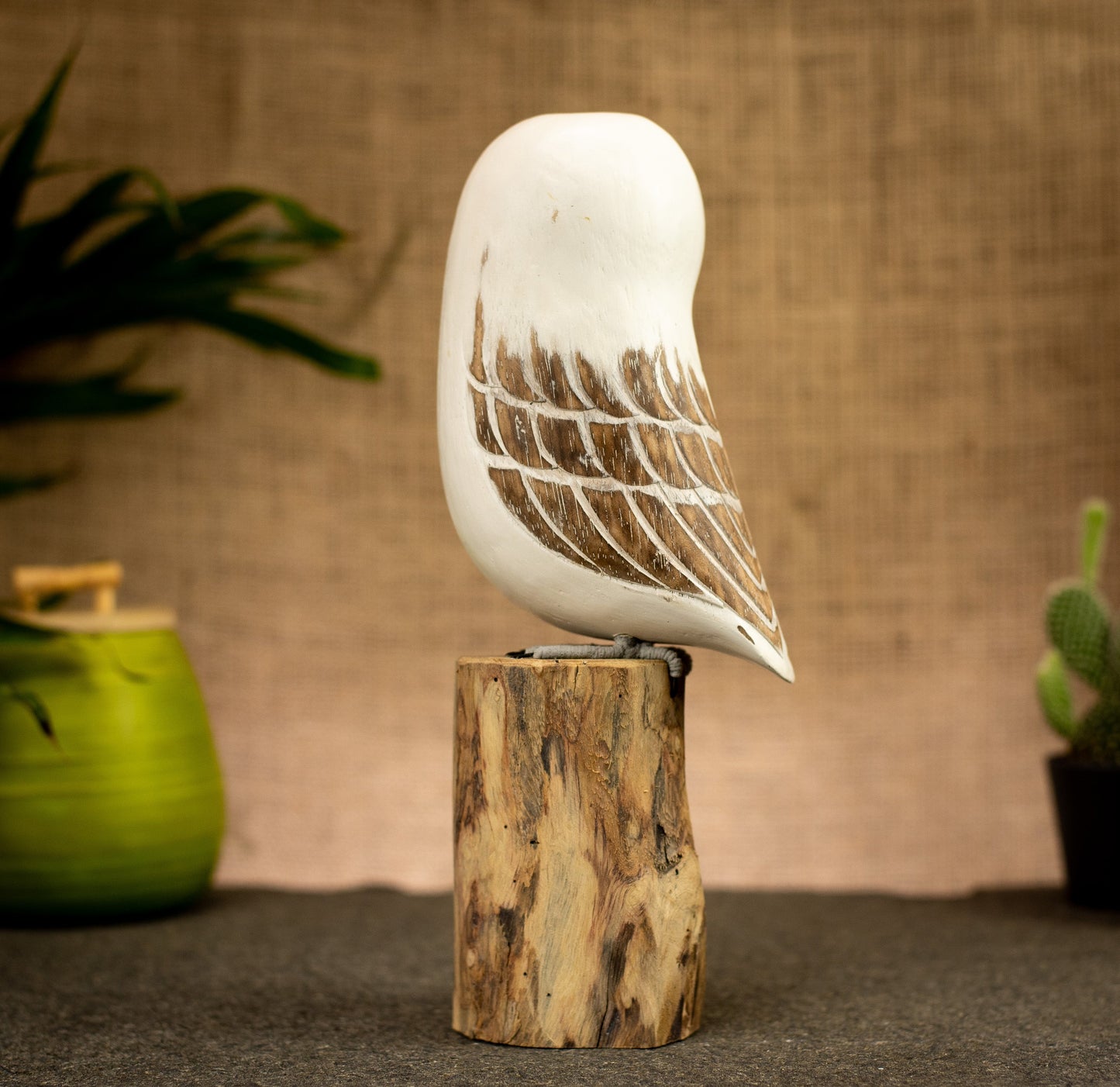 Hand Made Hand Painted Wooden Sculpture of a Snowy Owl