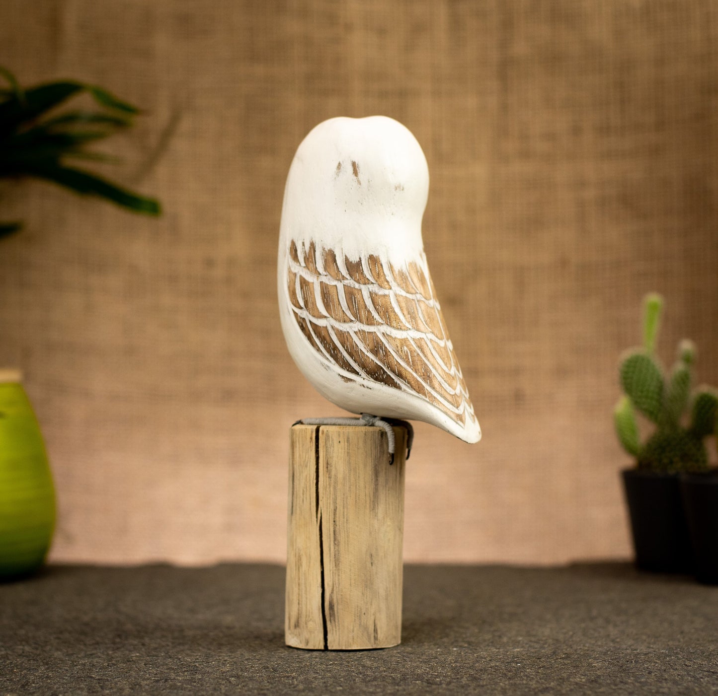 Hand Made Hand Painted Wooden Sculpture of a Snowy Owl