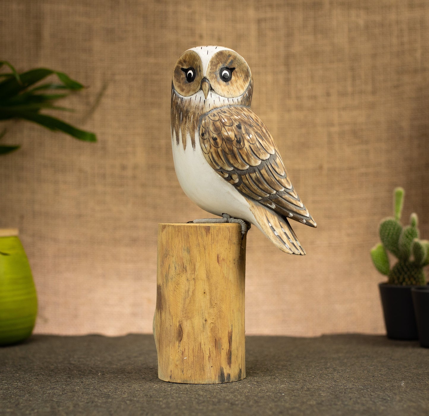 Hand Made Hand Painted Wooden Sculpture of a Barn Owl