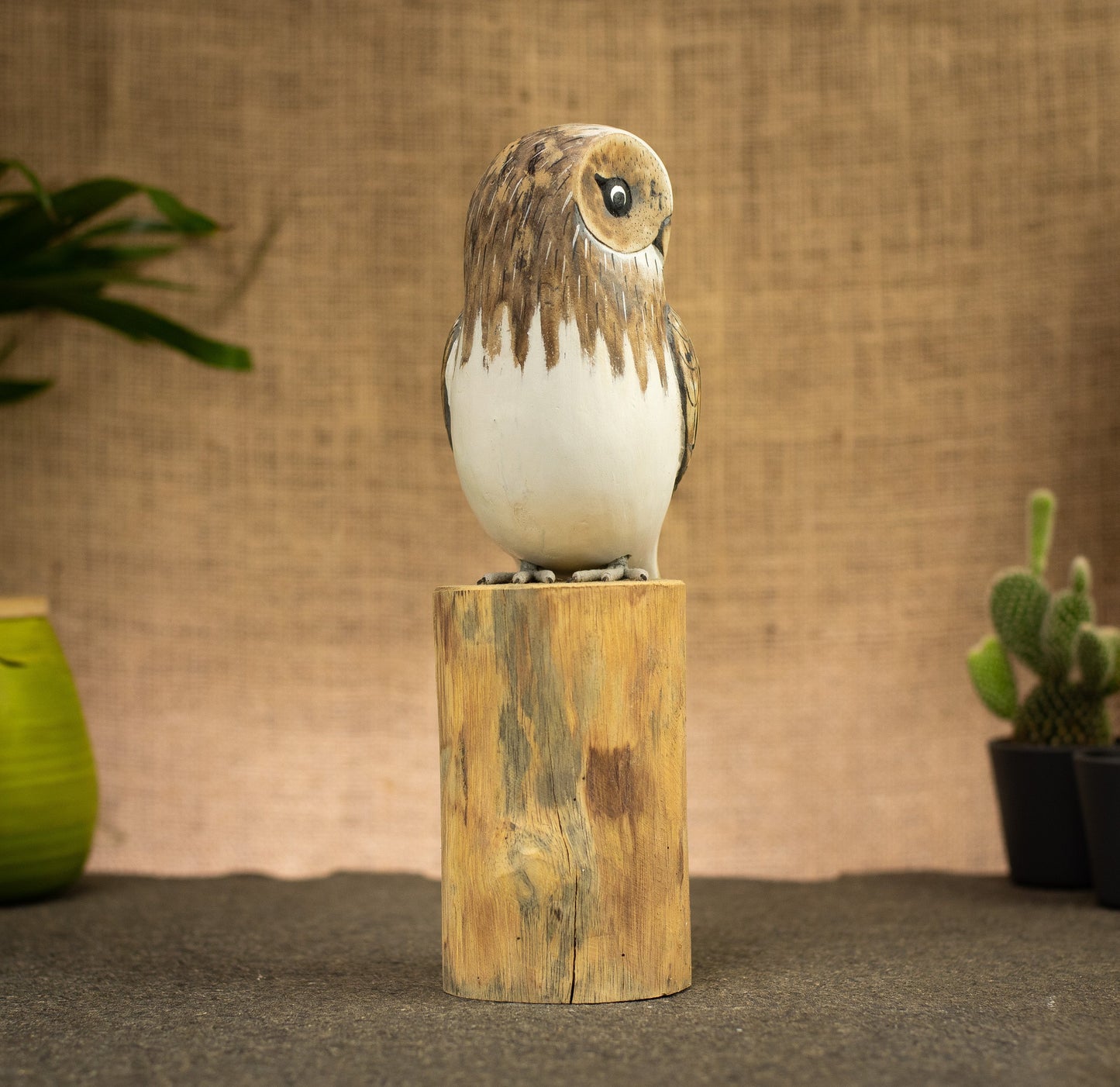 Hand Made Hand Painted Wooden Sculpture of a Barn Owl