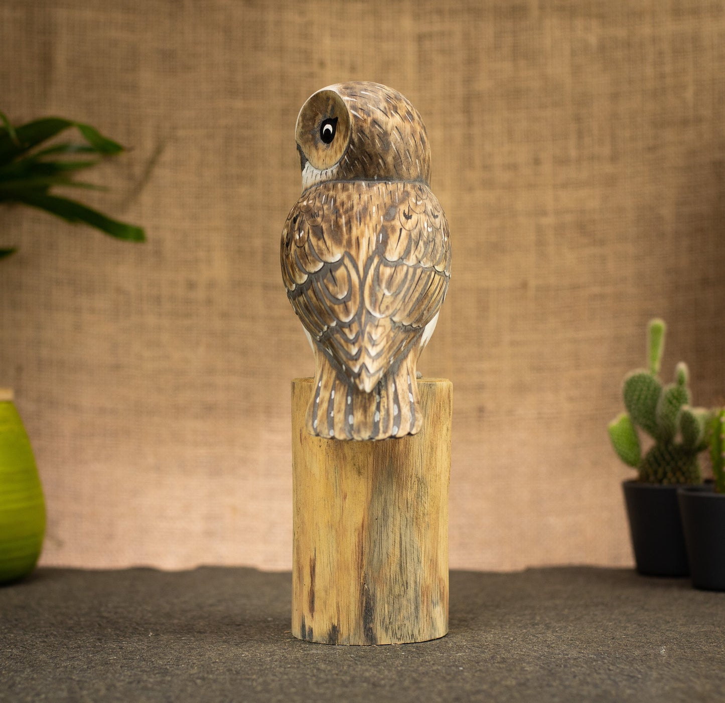 Hand Made Hand Painted Wooden Sculpture of a Barn Owl