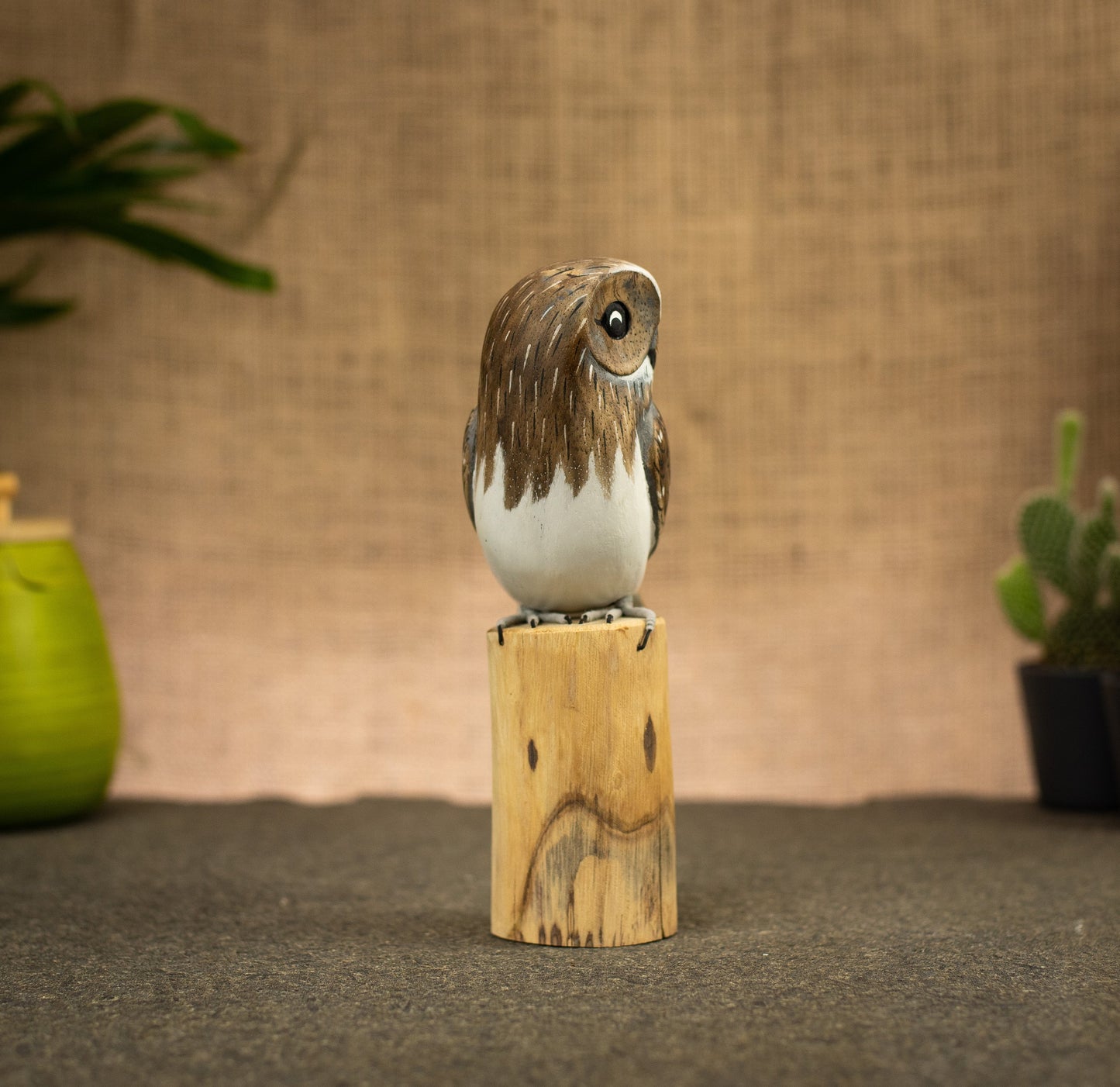 Hand Made Hand Painted Wooden Sculpture of a Barn Owl