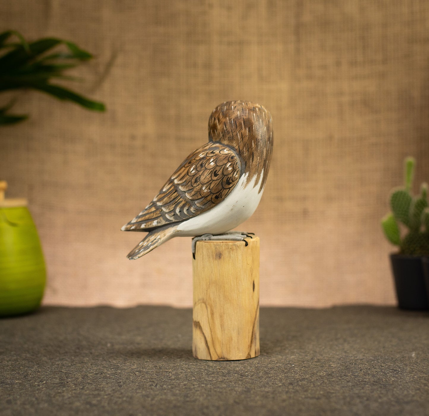 Hand Made Hand Painted Wooden Sculpture of a Barn Owl