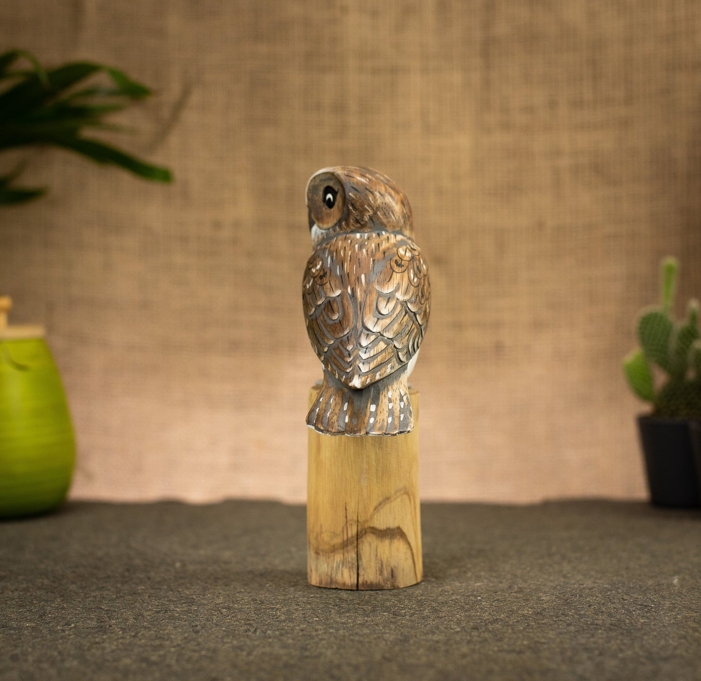 Hand Made Hand Painted Wooden Sculpture of a Barn Owl