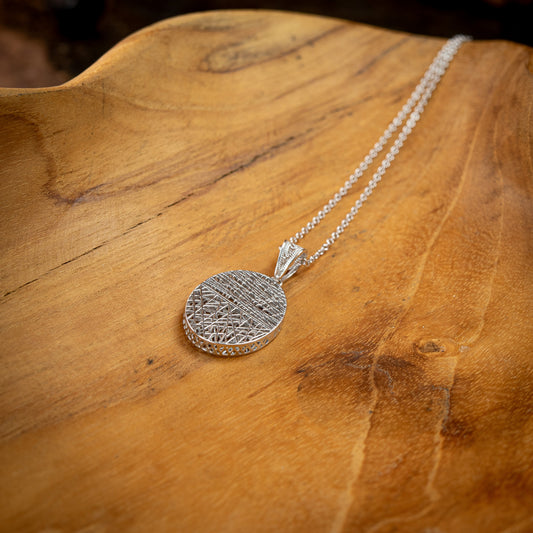 Sterling Silver Abstract Oval Sunset Horizon Necklace with Material-Plated
