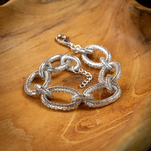 Sterling Silver, Rhodium-Plated Cable Geometric Honeycomp Bracelet