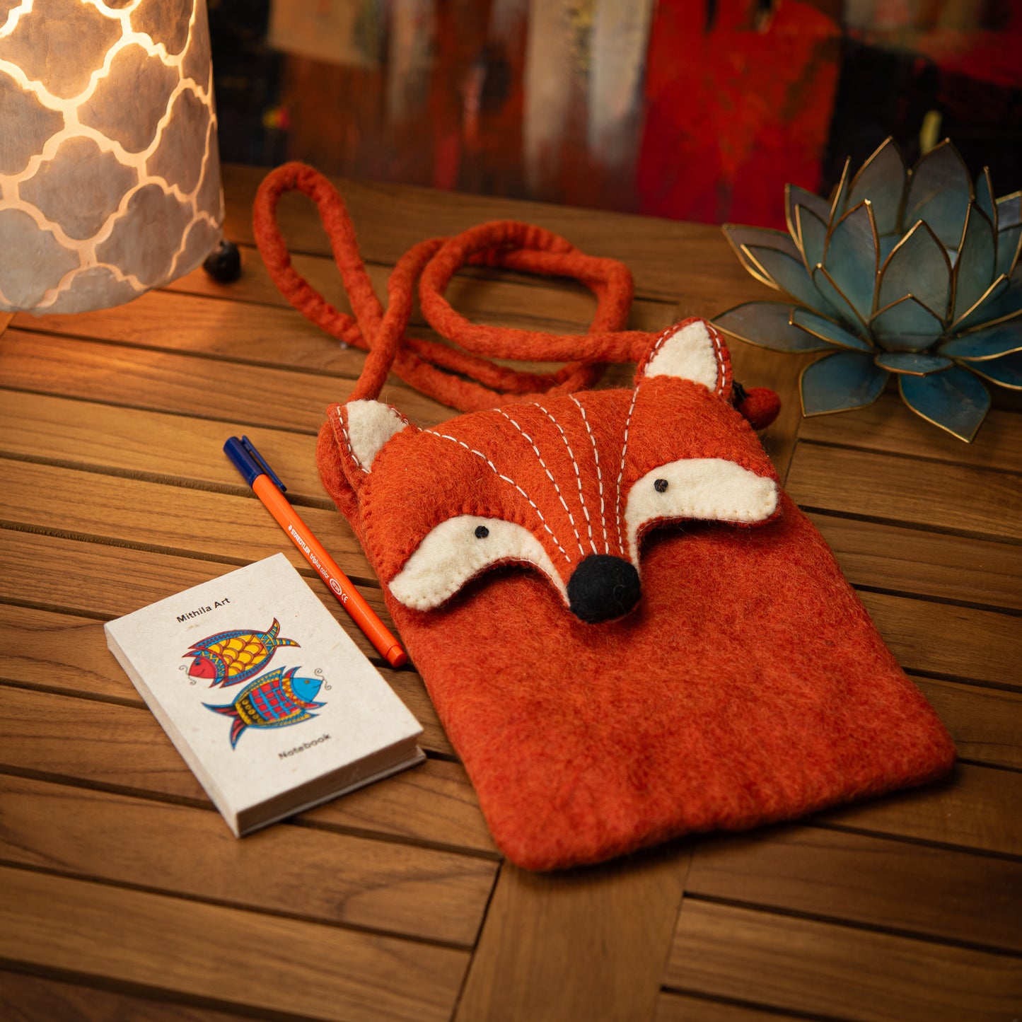 Fox Wool Crossbody Bag with Zip