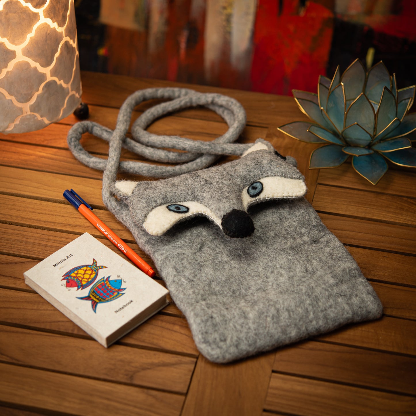 Fox Wool Crossbody Bag with Zip