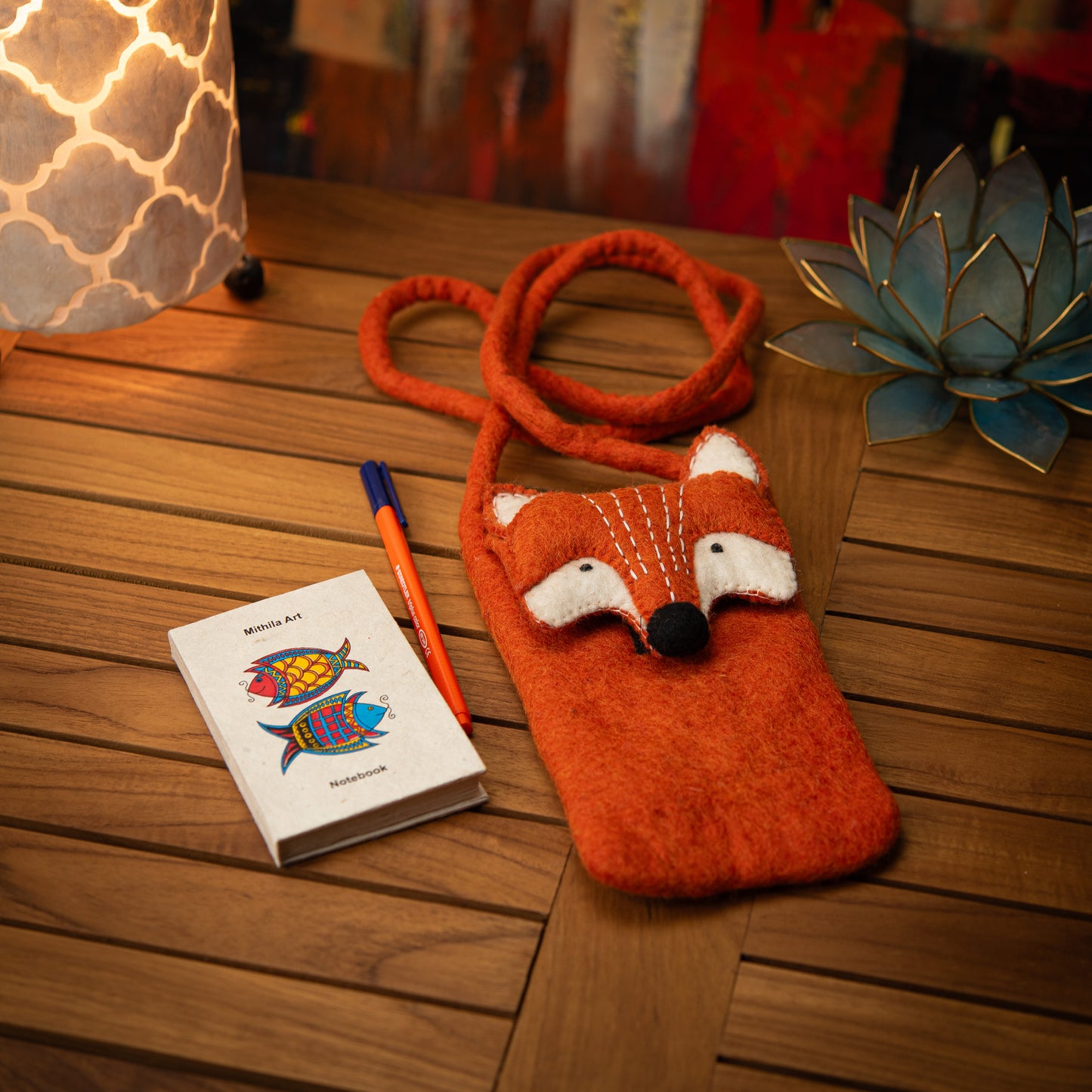 Small Orange Fox Wool Crossbody Bag