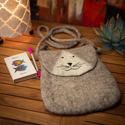 Cat Wool Crossbody Bag with Zip