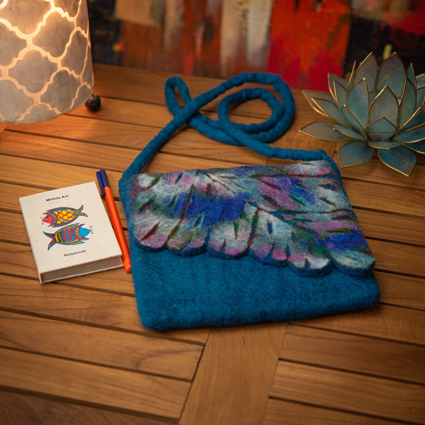 Leaf Wool Crossbody Bag with Zip