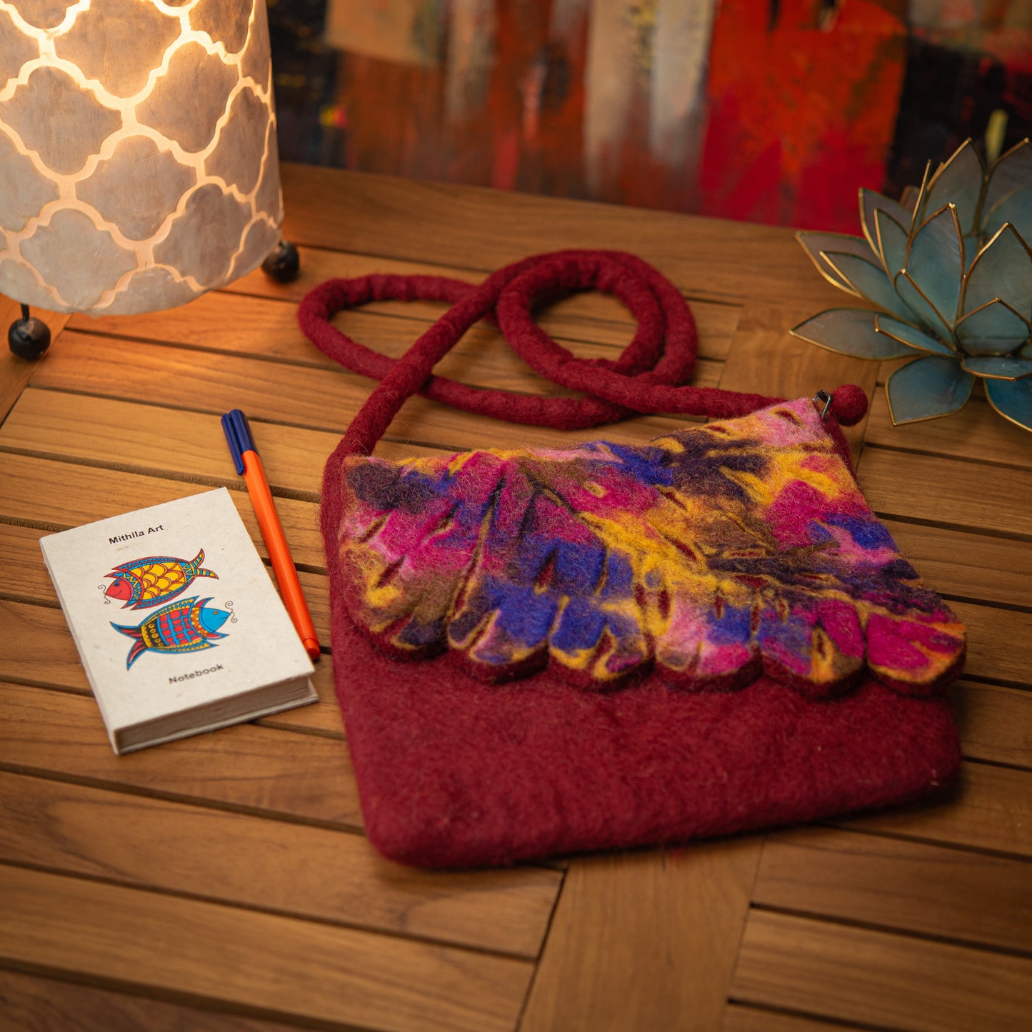 Leaf Wool Crossbody Bag with Zip