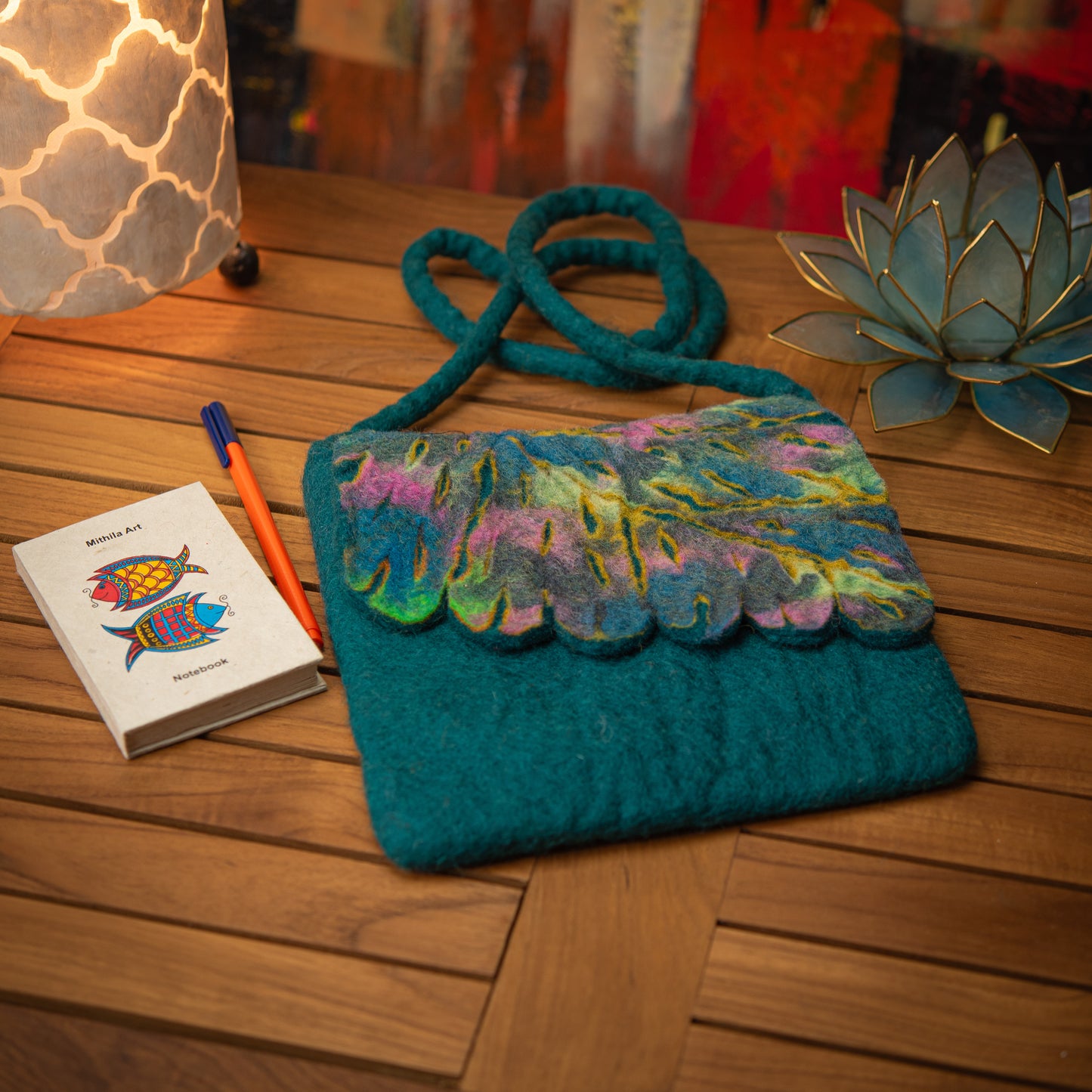 Leaf Wool Crossbody Bag with Zip