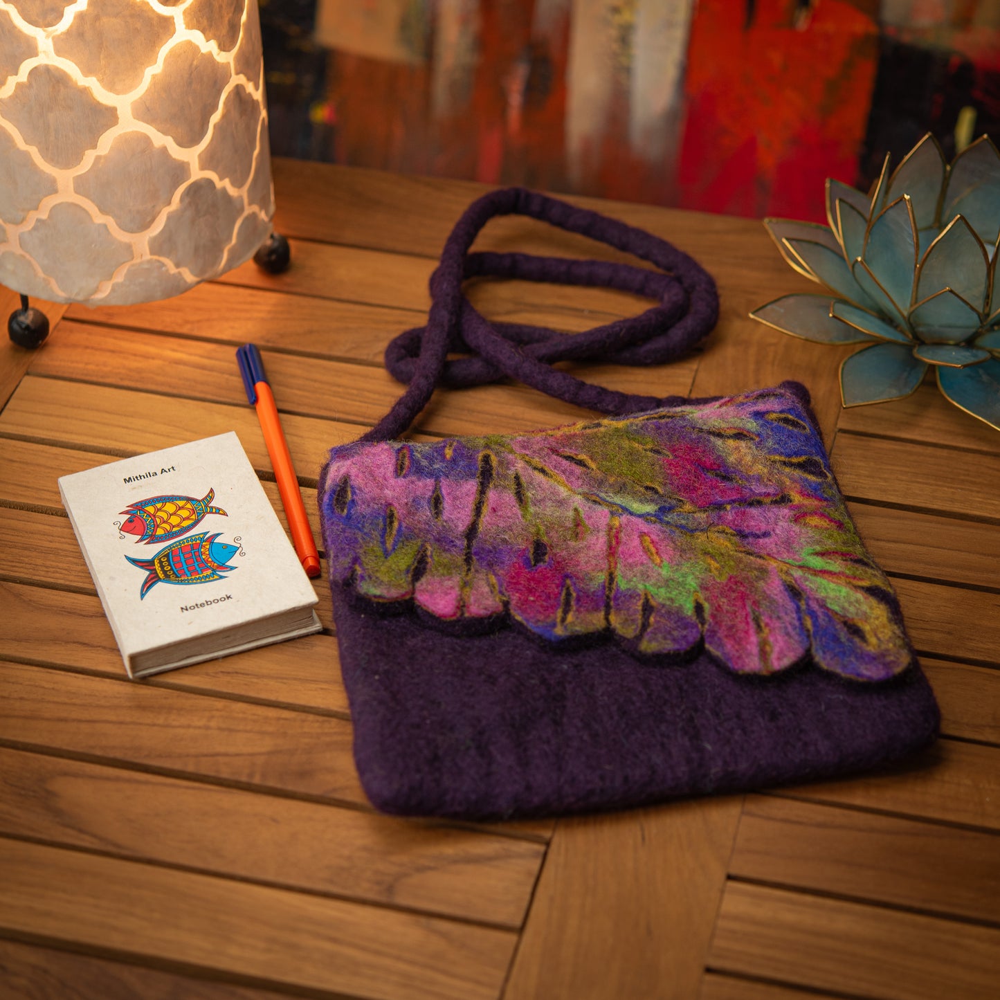 Leaf Wool Crossbody Bag with Zip