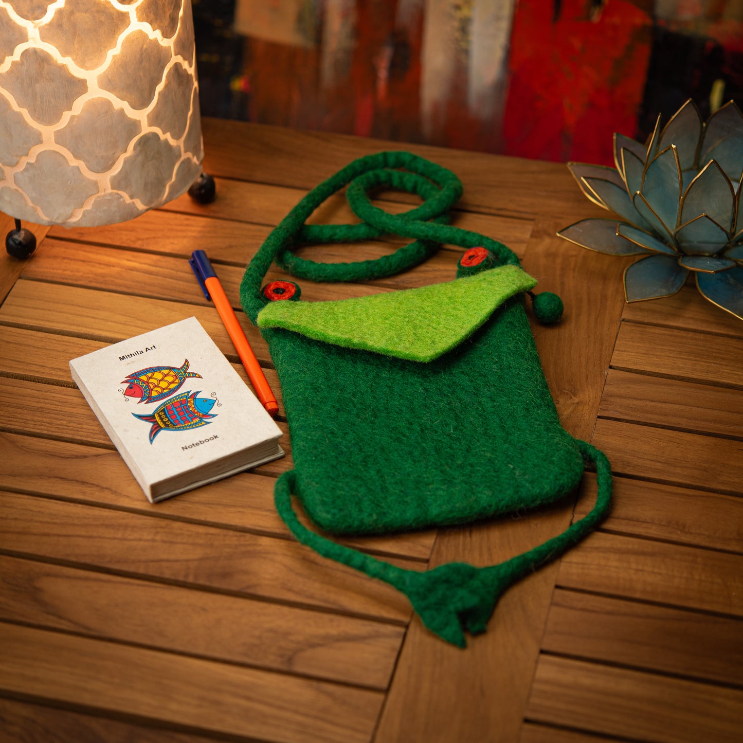 Frog Wool Crossbody Bag with Zip