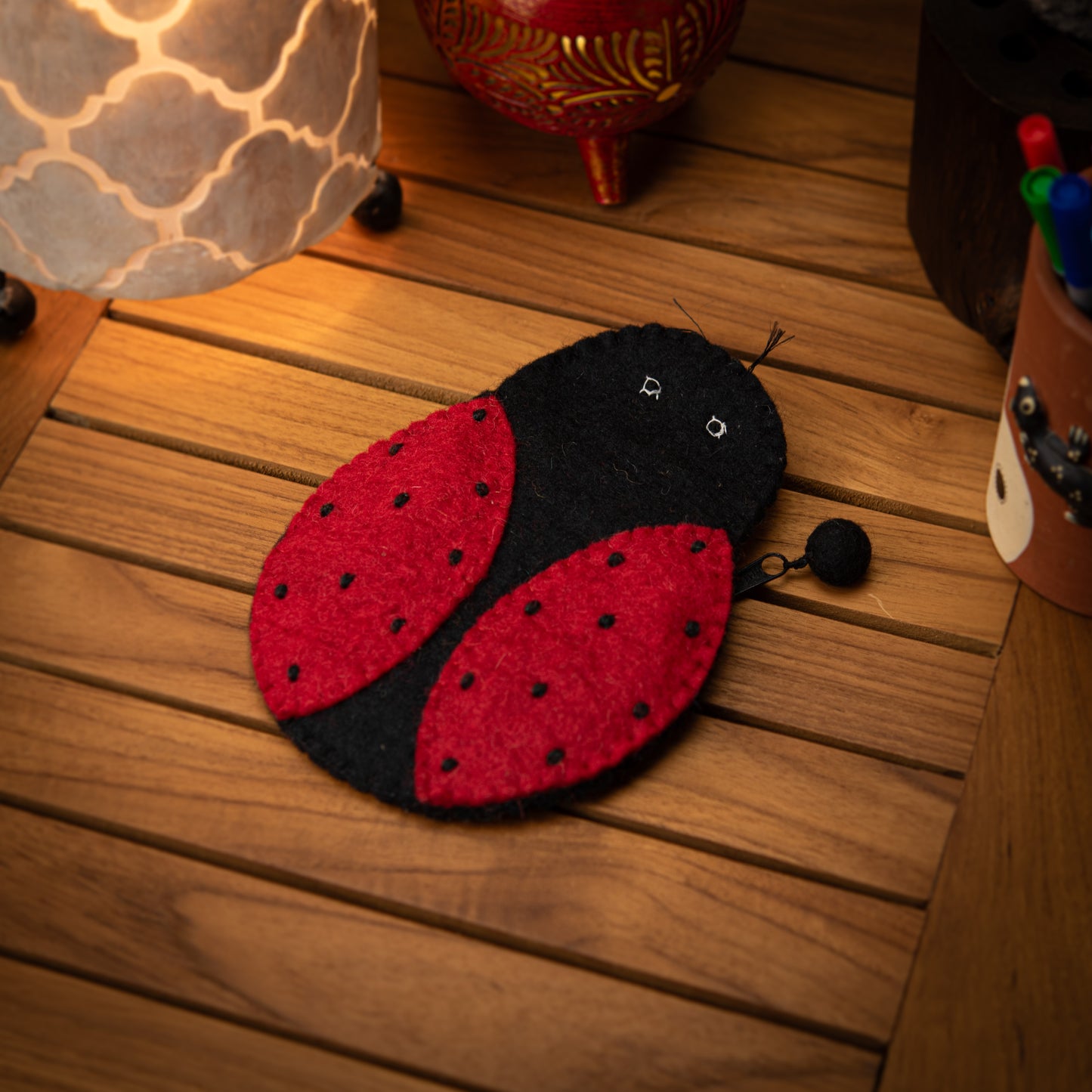 Ladybug Wool Pouch with Zip
