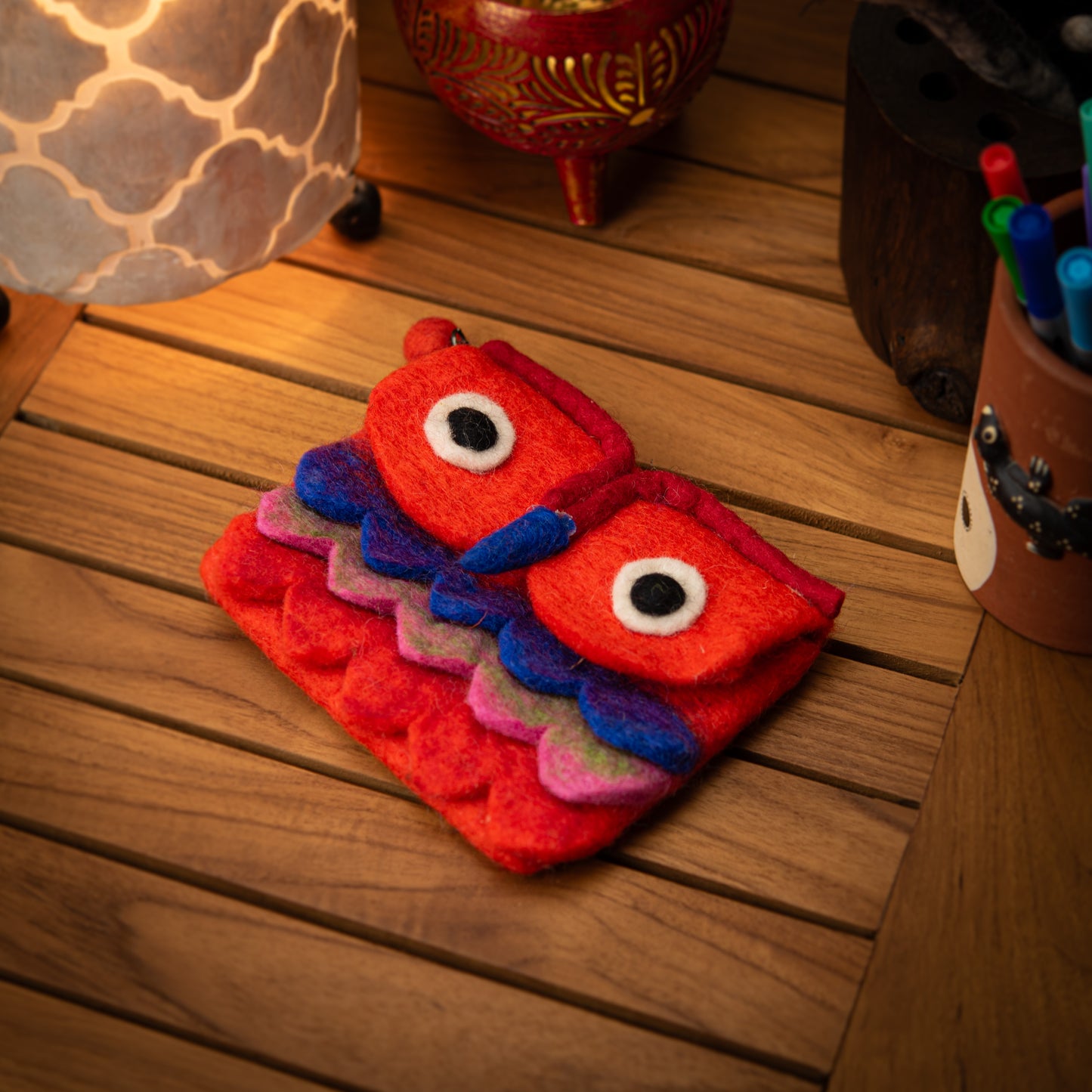 Owl Wool Pouch with Zip