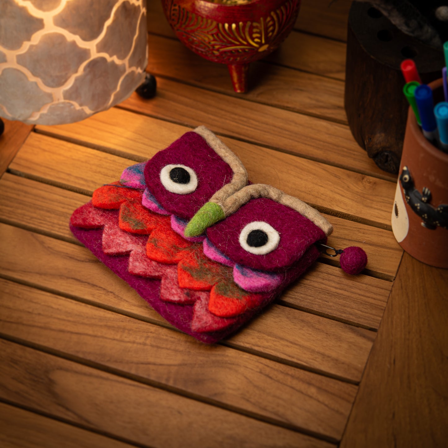 Owl Wool Pouch with Zip