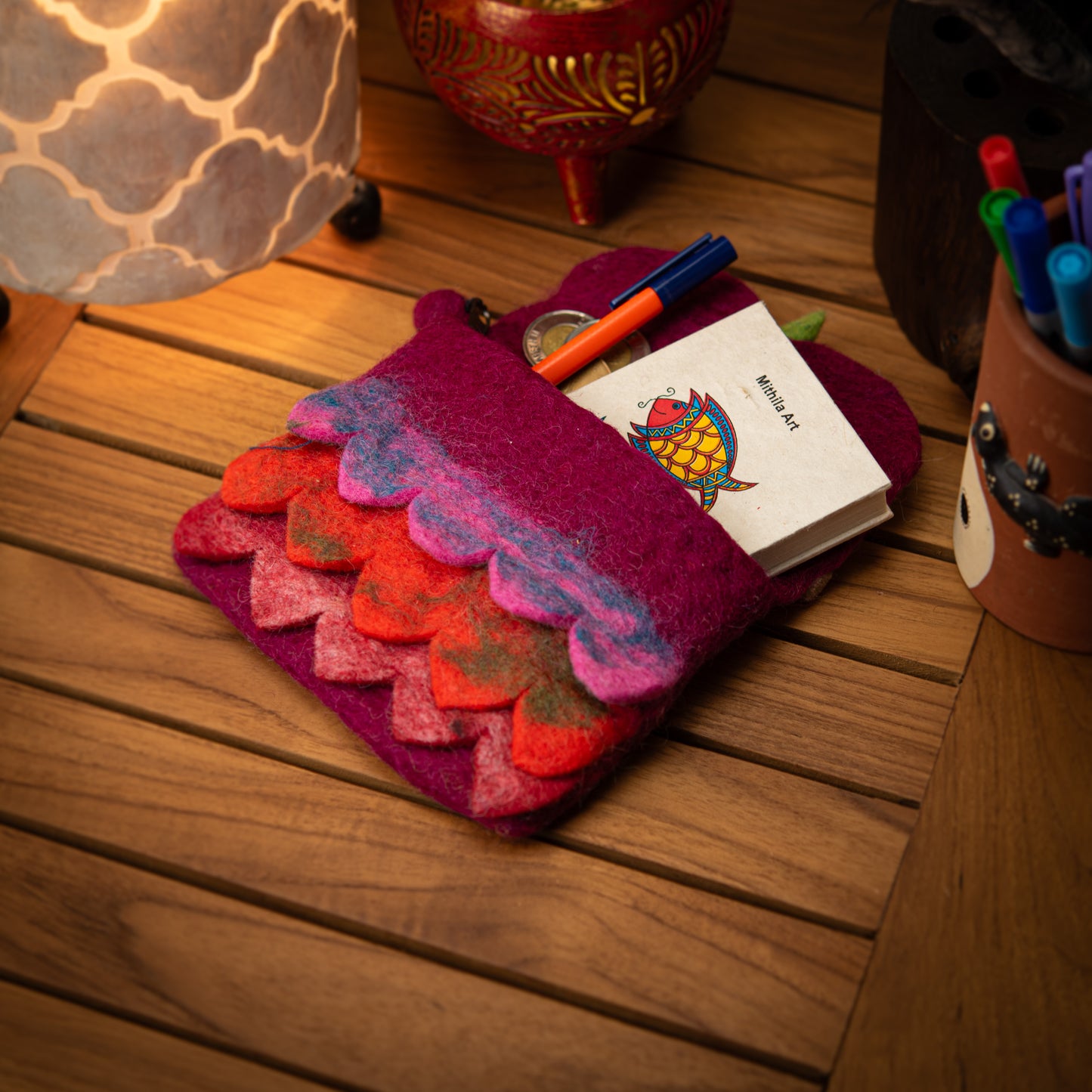 Owl Wool Pouch with Zip