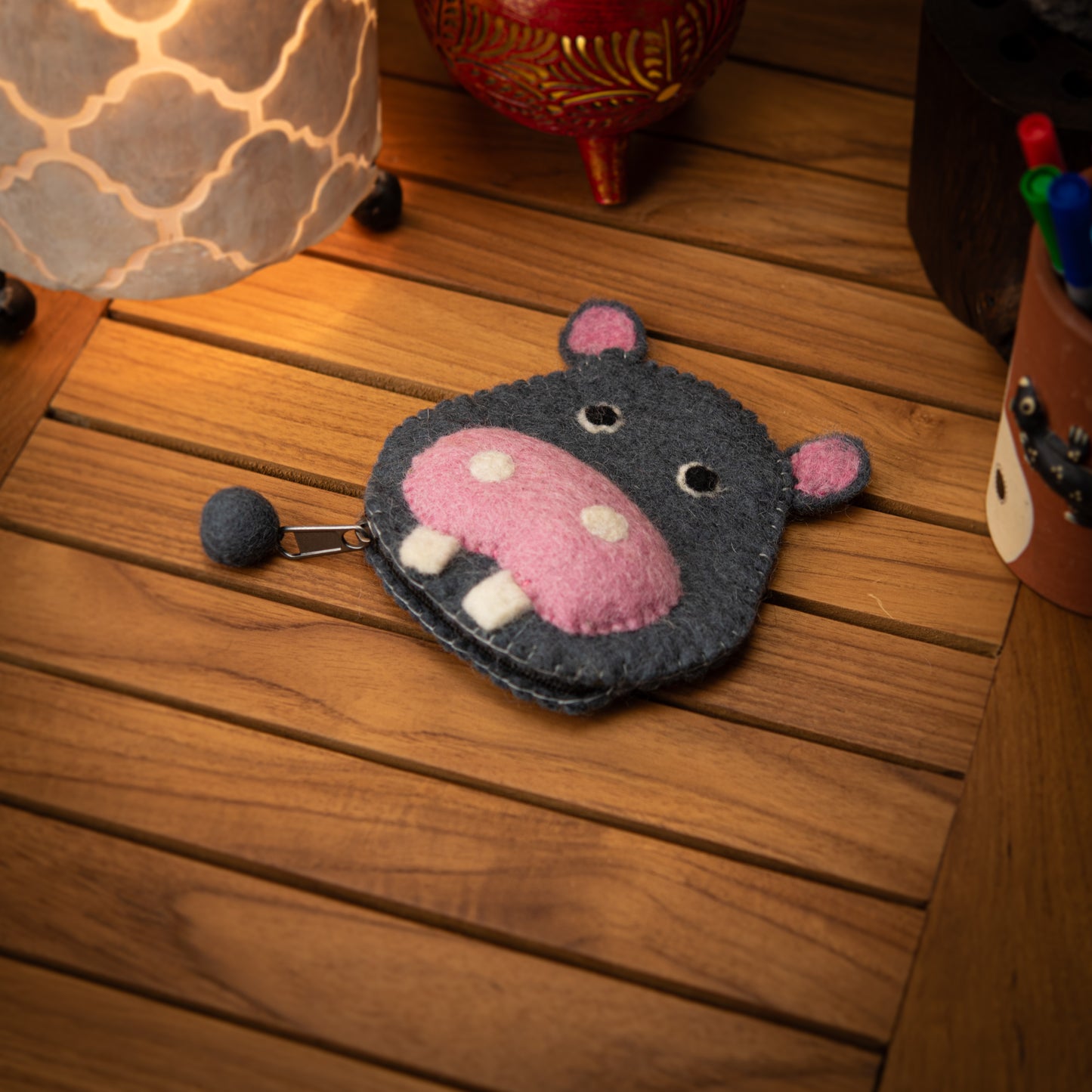 Hippo Wool Pouch with Zip
