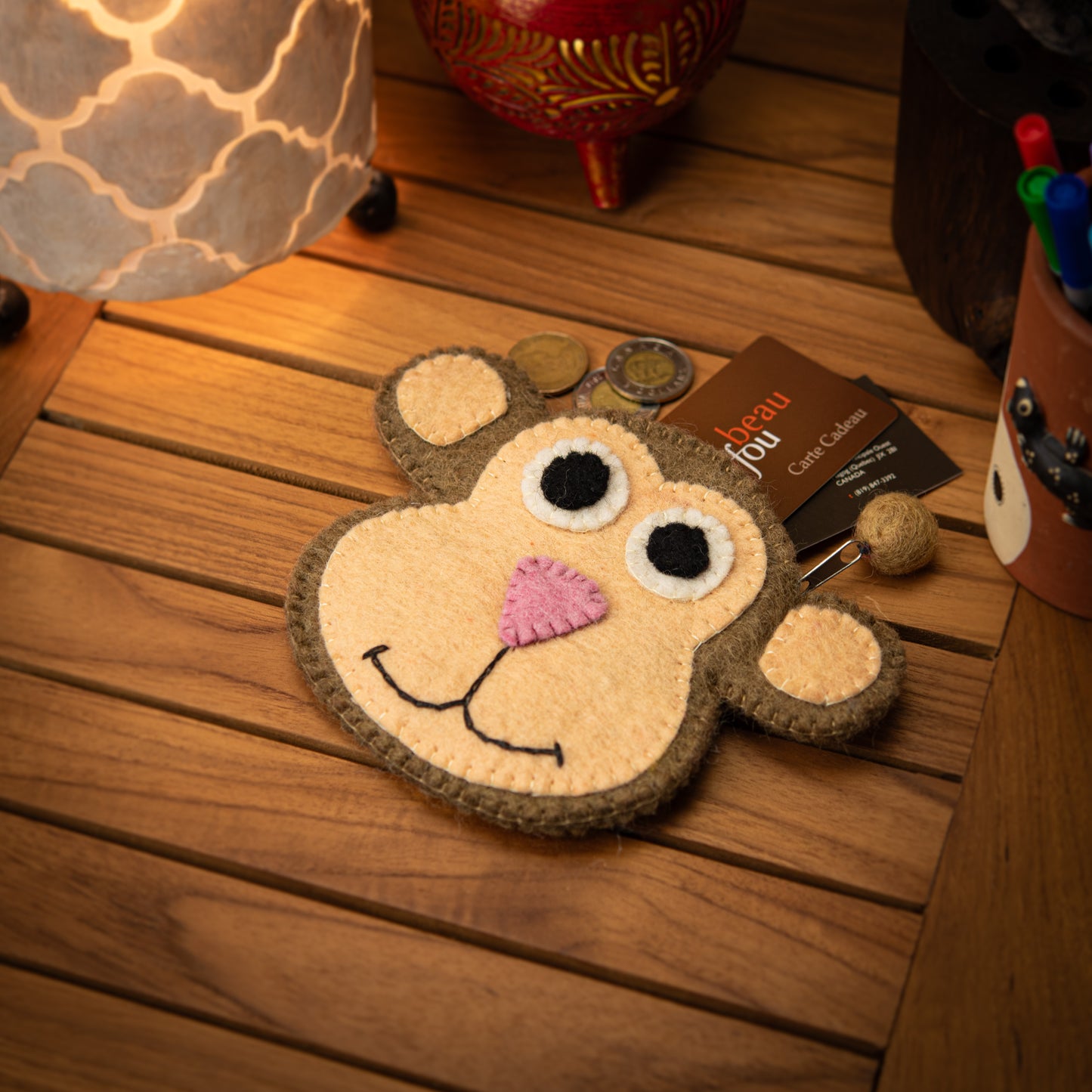 Monkey Wool Pouch with Zip