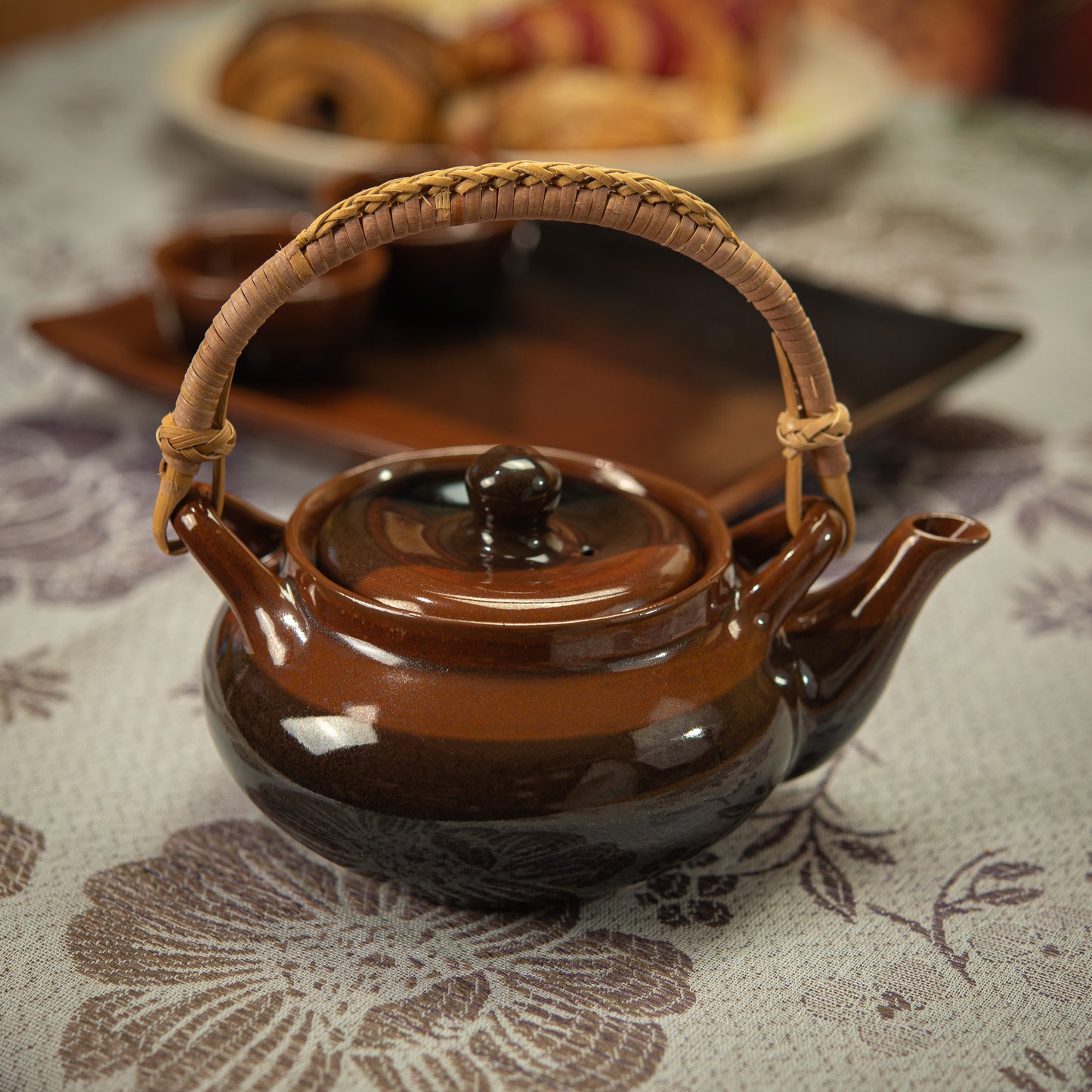 Small Black and Red Tea Set with Plate & 2 Cups