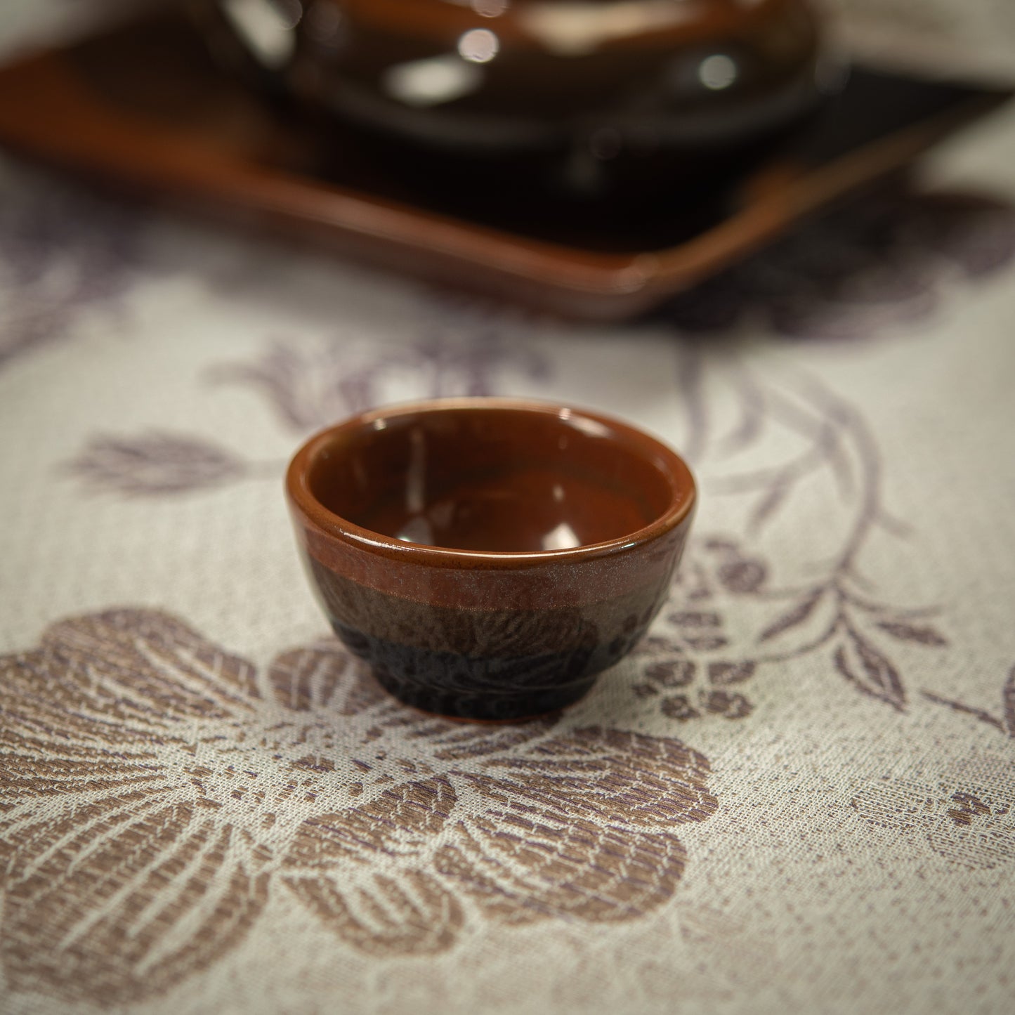 Small Black and Red Tea Set with Plate & 2 Cups