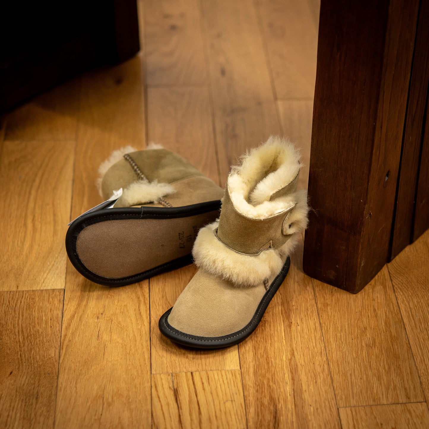 Beige Reversed Sheepskin Playmate Slippers for Baby & Toddler