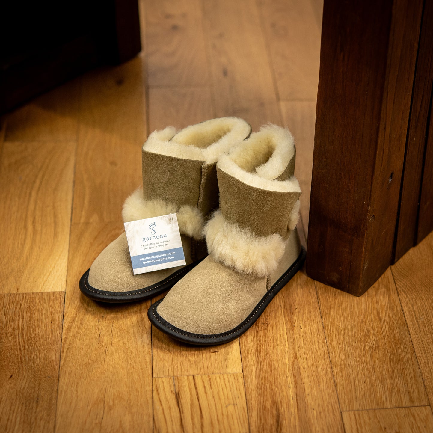 Beige Reversed Sheepskin Playmate Slippers for Baby & Toddler