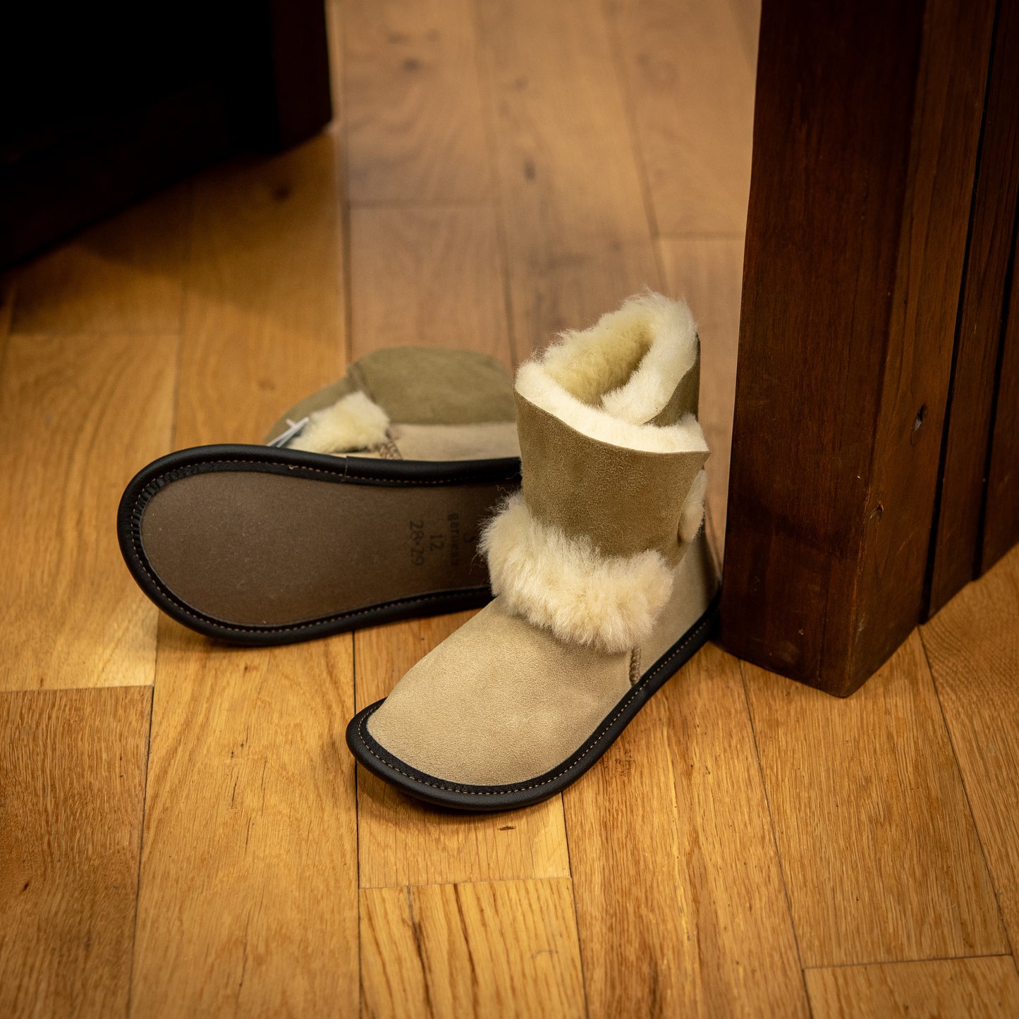 Beige Reversed Sheepskin Playmate Slippers for Baby & Toddler