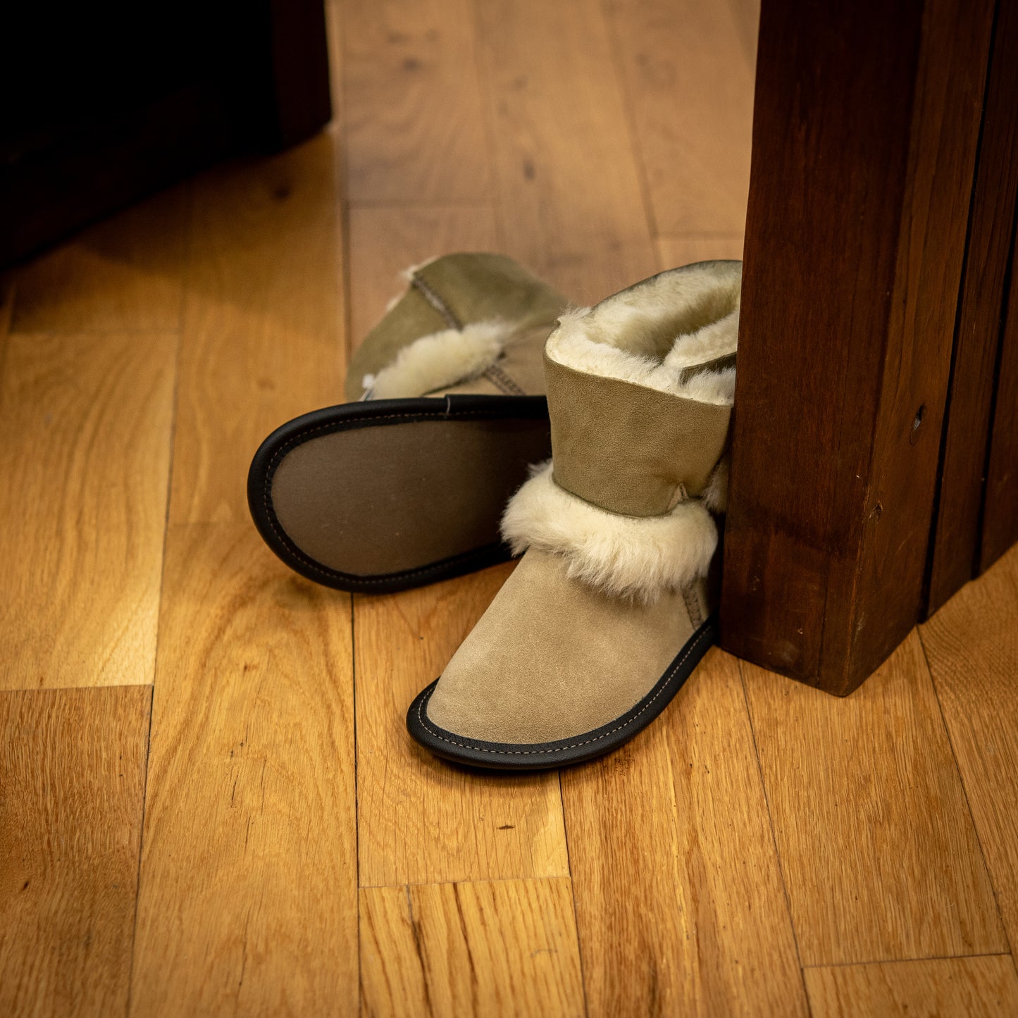 Beige Reversed Sheepskin Playmate Slippers for Baby & Toddler