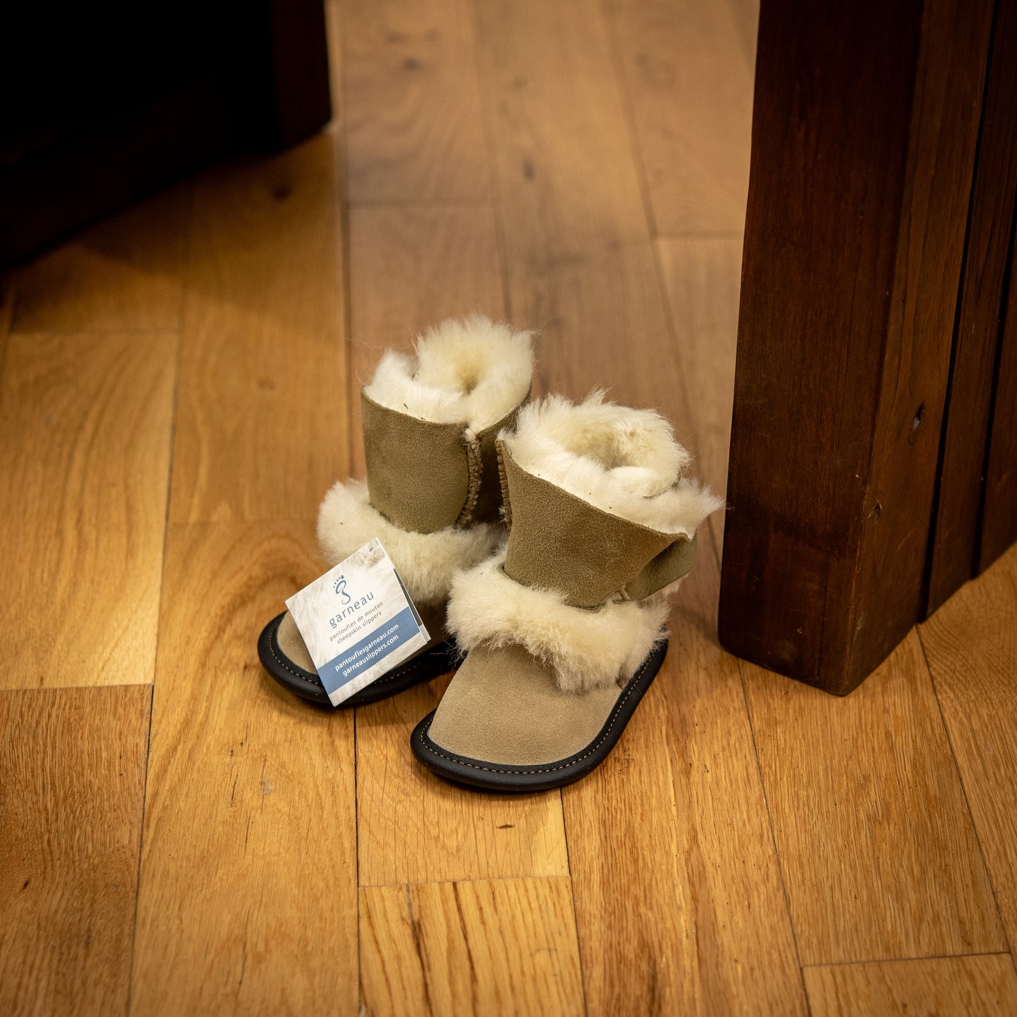 Beige Reversed Sheepskin Playmate Slippers for Baby & Toddler