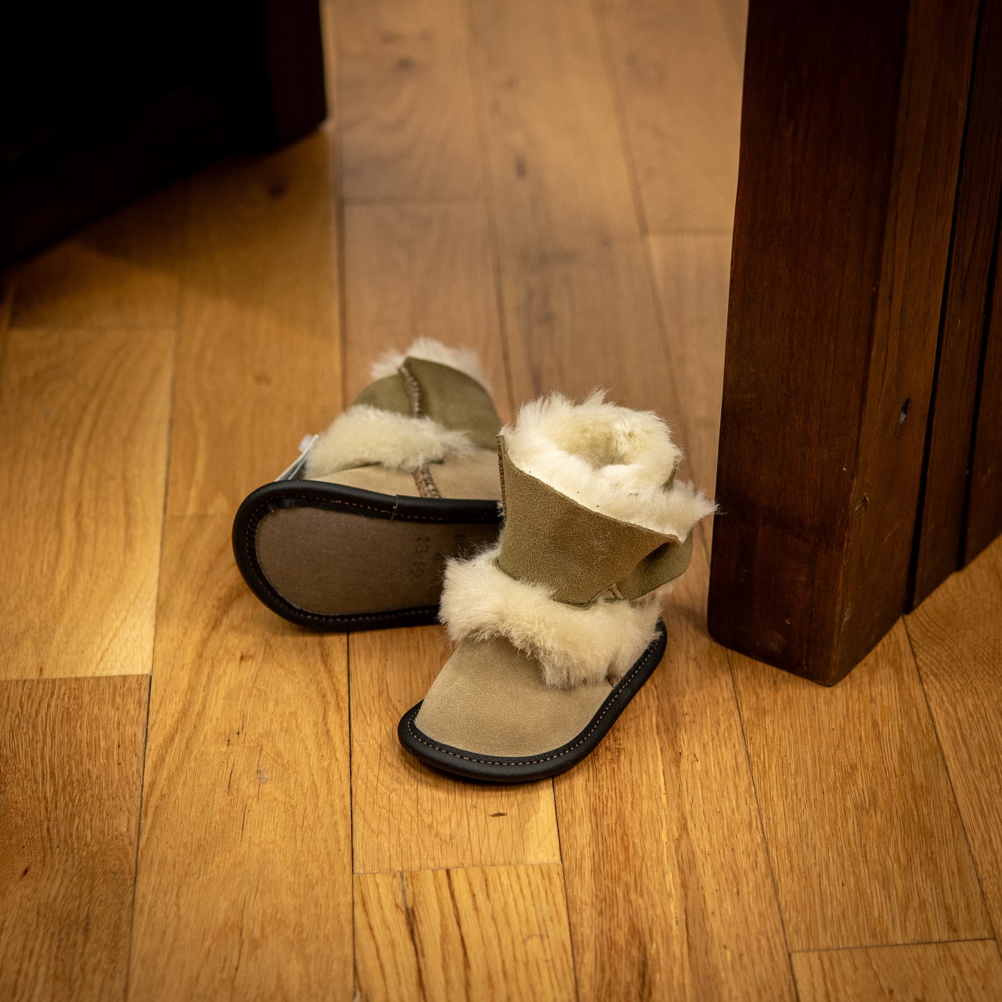 Beige Reversed Sheepskin Playmate Slippers for Baby & Toddler
