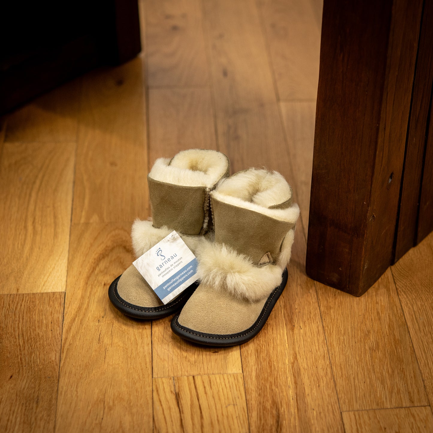 Beige Reversed Sheepskin Playmate Slippers for Baby & Toddler