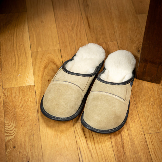Two-Tone All Purpose Sheepskin Mule Slippers for Men