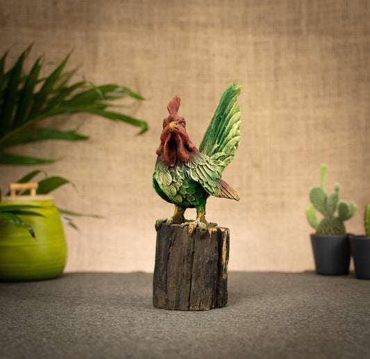 Hand Made Hand Painted Wood-Paste Cockerel on Stump