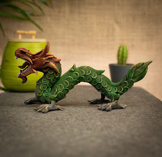 Hand Made Hand Painted Wood-Paste Multicolour Dragon On All-Fours