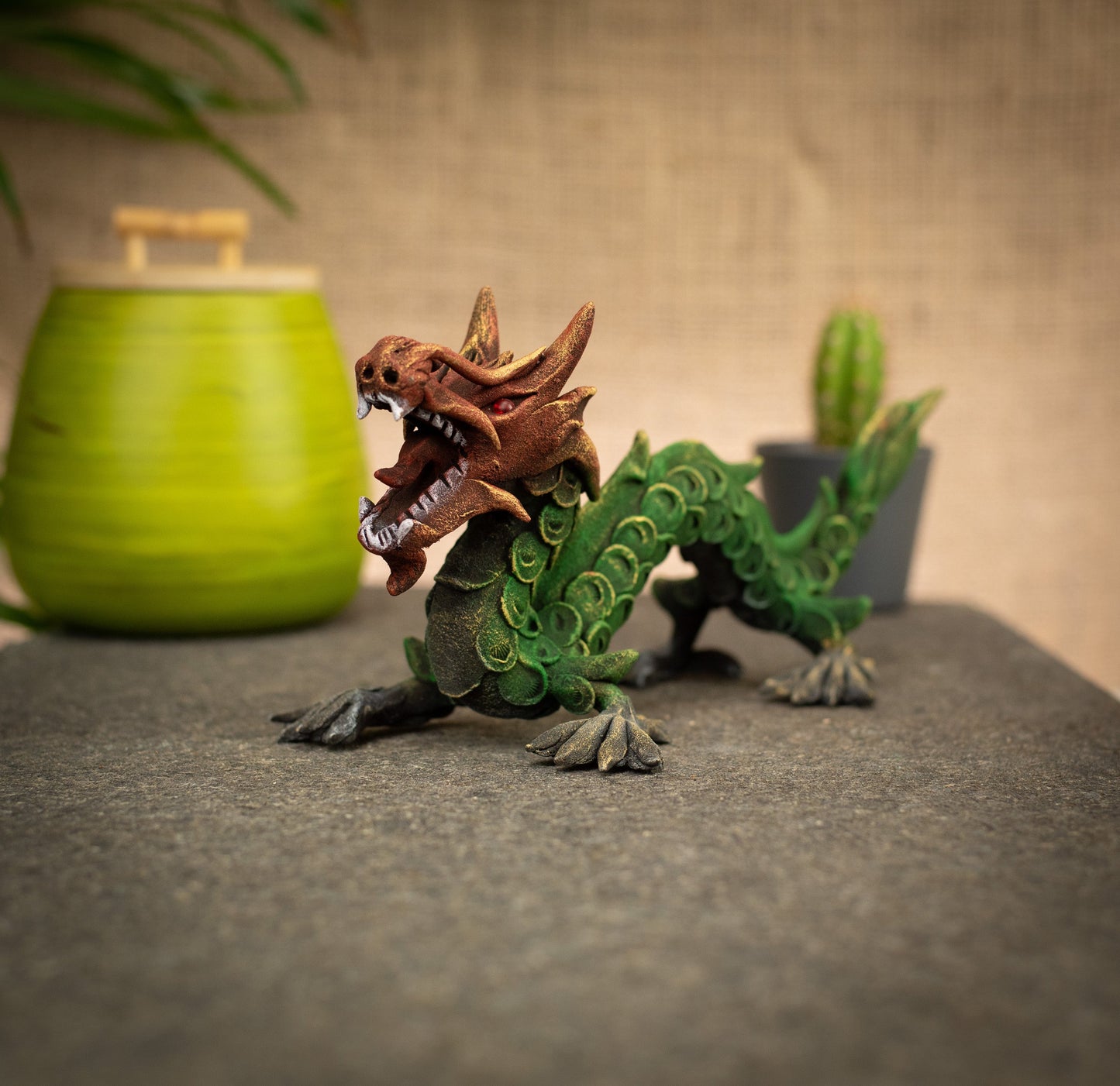Hand Made Hand Painted Wood-Paste Multicolour Dragon On All-Fours