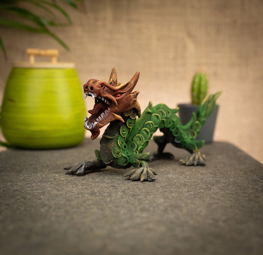 Hand Made Hand Painted Wood-Paste Multicolour Dragon On All-Fours