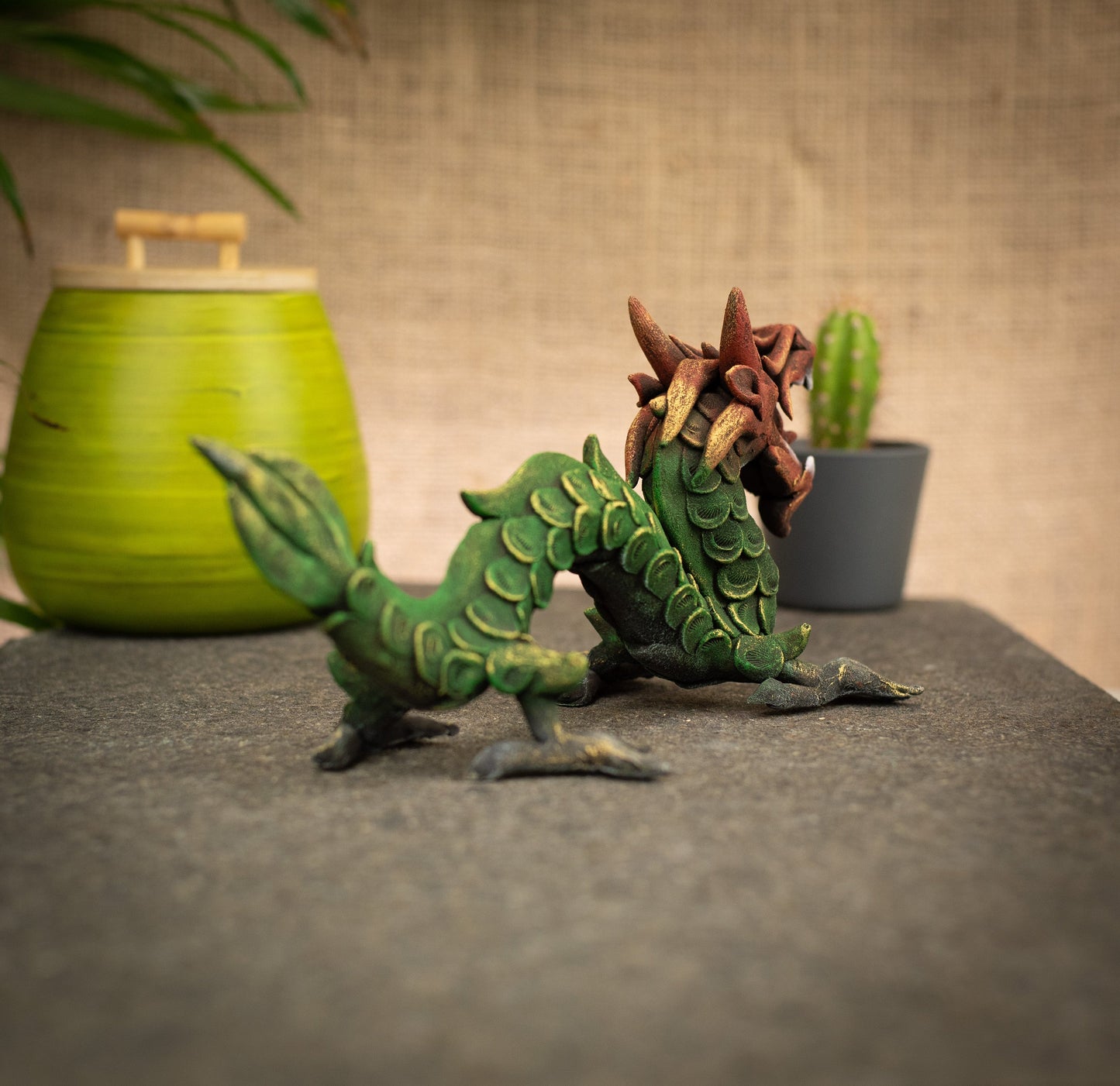 Hand Made Hand Painted Wood-Paste Multicolour Dragon On All-Fours