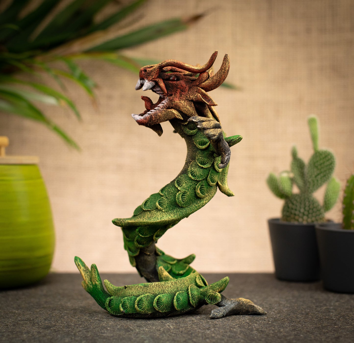 Hand Made Hand Painted Wood-Paste Multicolour Spiral Dragon