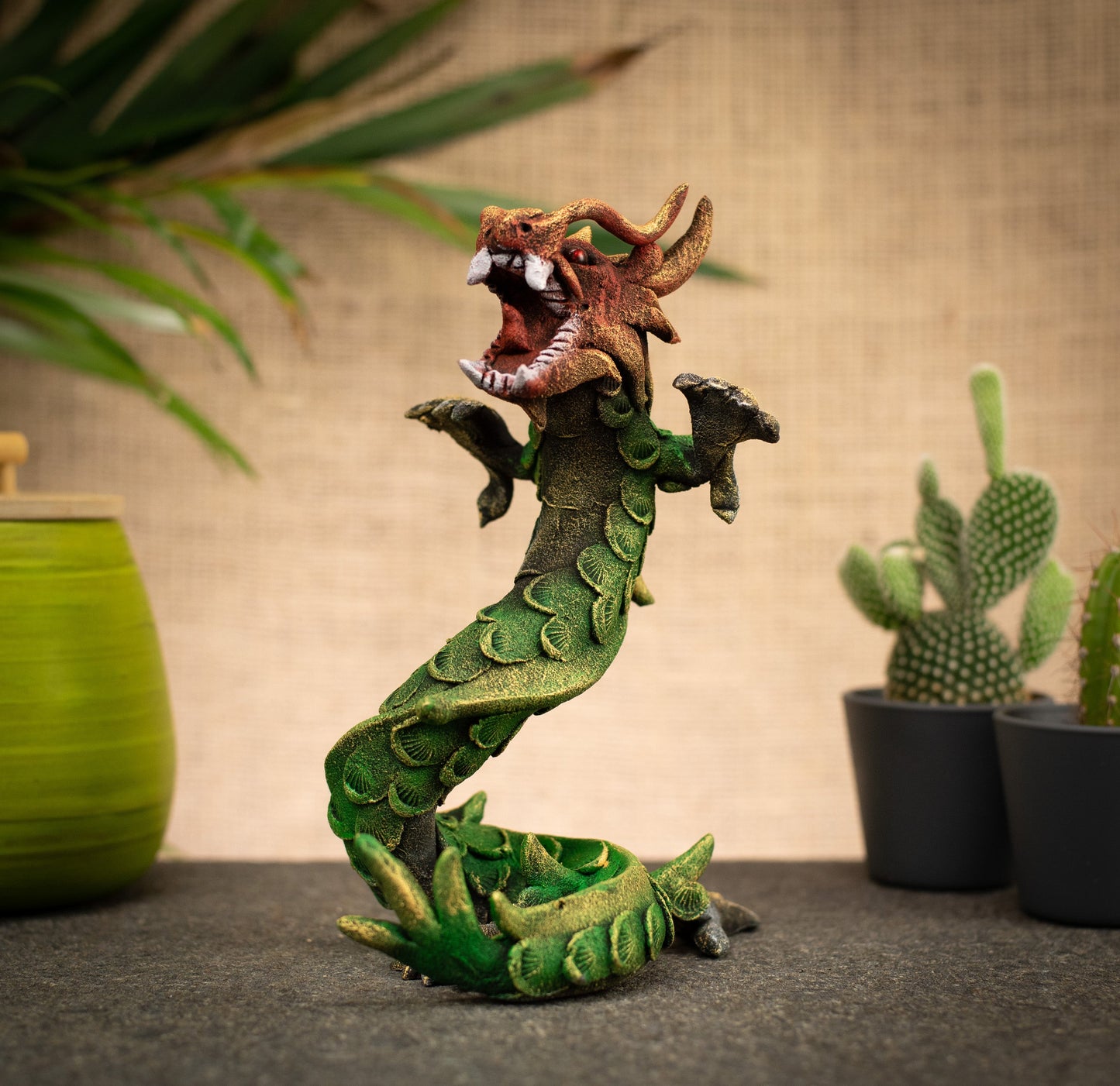 Hand Made Hand Painted Wood-Paste Multicolour Spiral Dragon