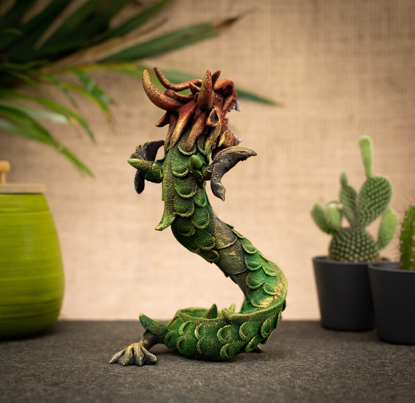 Hand Made Hand Painted Wood-Paste Multicolour Spiral Dragon