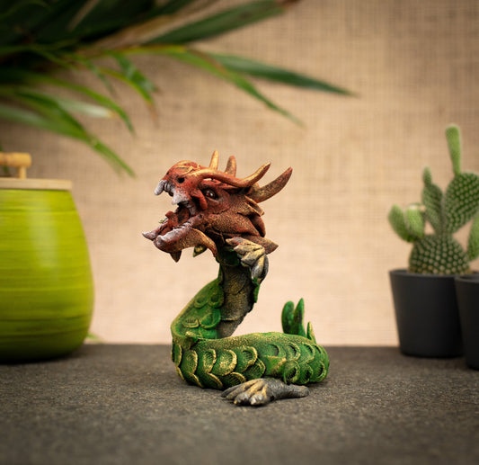 Hand Made Hand Painted Wood-Paste Multicolour Spiral Dragon